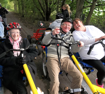 Elderly care home residents have cycled over 14 miles, raising over Â£450 for an allotment and the Alzheimerâ€™s Society.
